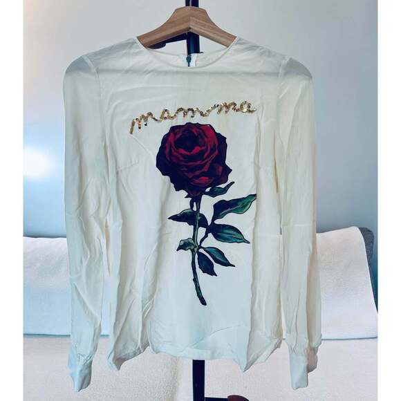 Dolce Tops - Luxury Silk Mamma Rose Silk Blouse with Sequin Embellishment Dolce Gabana